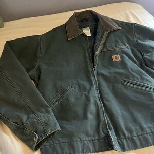 Carhartt Dark Green Field Jacket with Brown Collar